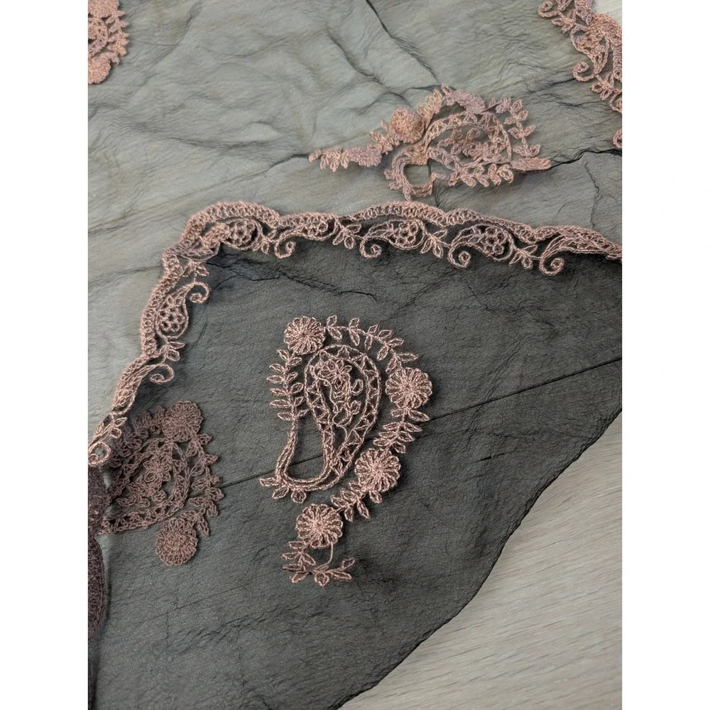 Vintage Sheer Paisley Embroidered Scarf Romantic Boho Cottagecore Dark Academia